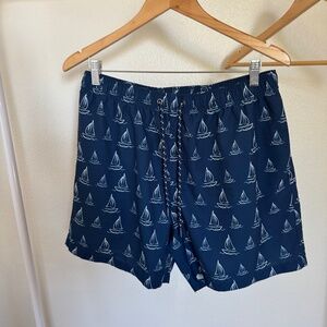 Mens Swim Size XL - Navy Blue with Sailboats